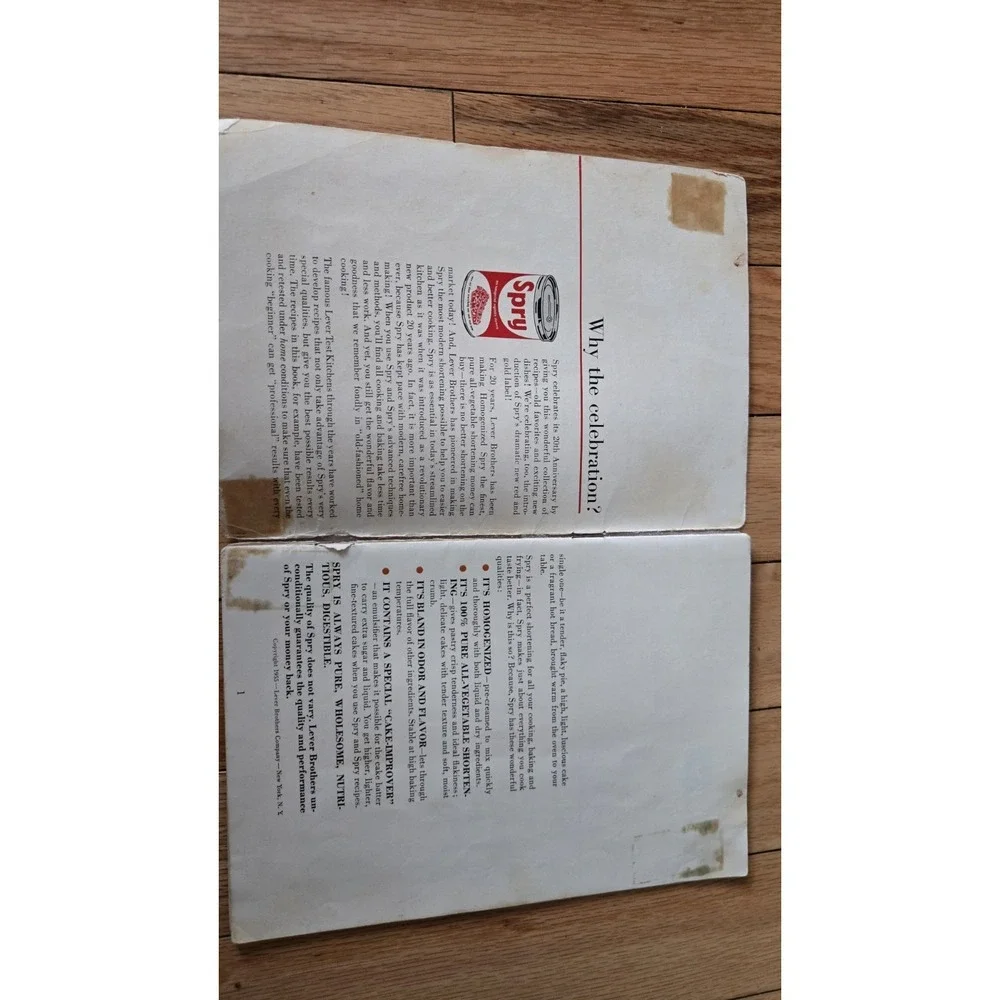 Vintage 1955 Spry 20th Anniversary Cookbook‎ Of Old And New Favorites
